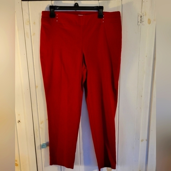 JM Collection Stretch Pull-On Holiday Red Pants - Picture 1 of 8